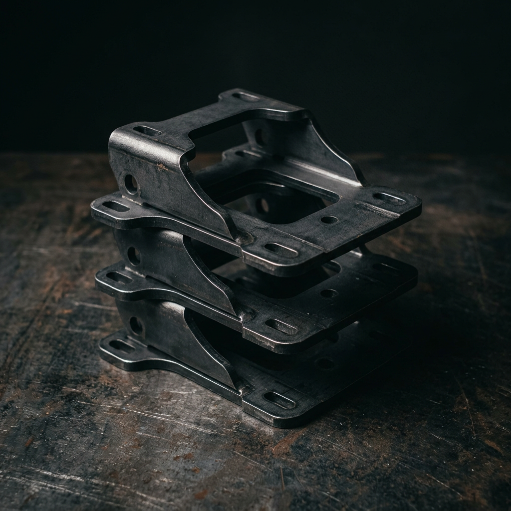 Sample set of three stacked laser-cut steel mounting brackets
